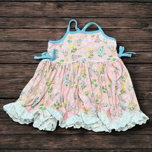 Love + Grow 4T Bamboo Top Pink Floral Bunny Easter Spring Eyelet Ruffle